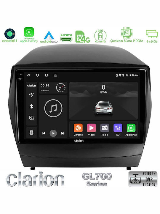 Clarion Auto-Audiosystem für Hyundai iX35 2010-2015 mit A/C (Bluetooth/USB/WiFi/GPS/Apple-Carplay/Android-Auto) mit Touchscreen 9"