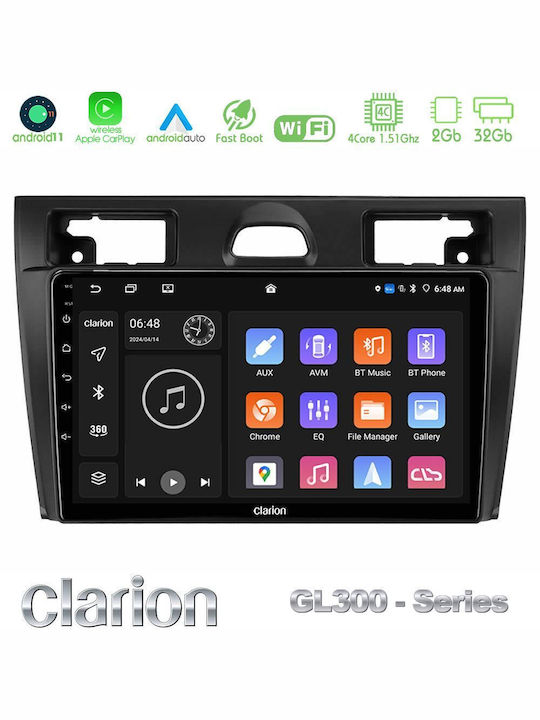 Clarion Auto-Audiosystem für Ford Fiesta / Vereinigung 2022-2023 (Bluetooth/USB/WiFi/GPS/Apple-Carplay/Android-Auto) mit Touchscreen 9"