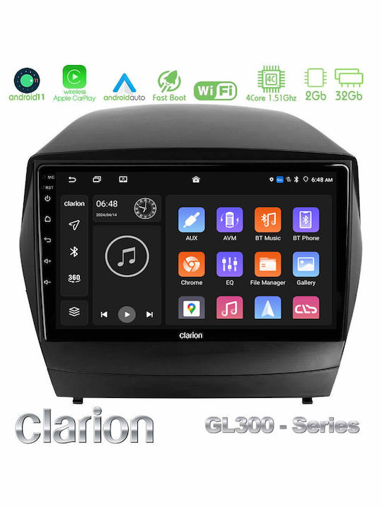Clarion Auto-Audiosystem für Hyundai iX35 2010-2015 mit A/C (Bluetooth/USB/WiFi/GPS/Apple-Carplay/Android-Auto) mit Touchscreen 9"