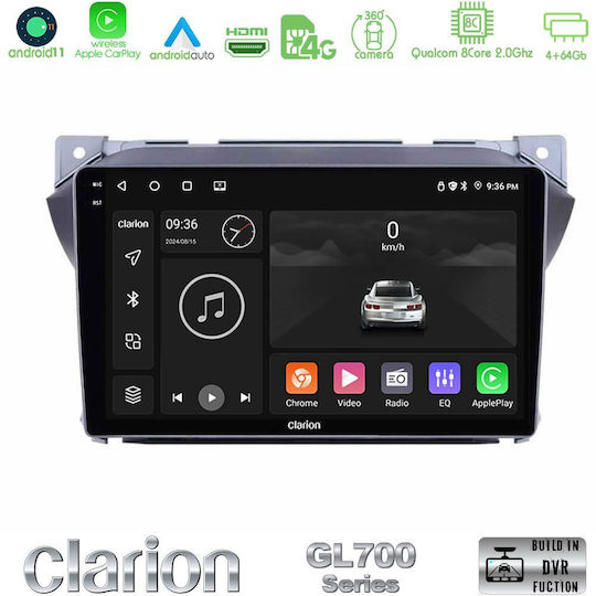 Clarion Auto-Audiosystem für Suzuki Alto Nissan Pixo 2009 (Bluetooth/USB/WiFi/GPS/Apple CarPlay/Android Auto) mit 9"-Touchscreen