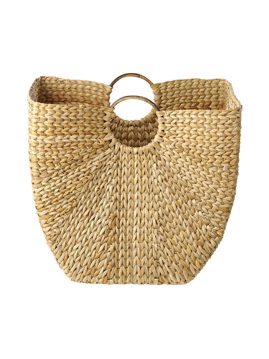 Decorative Basket Wooden with Handles Beige Beliani