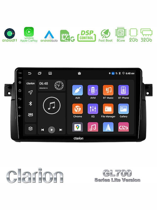 Clarion Sistem Audio Auto pentru BMW E46 1998-2005 (Bluetooth/USB/WiFi/GPS/Apple-Carplay/Android-Auto) cu Ecran Tactil 9"