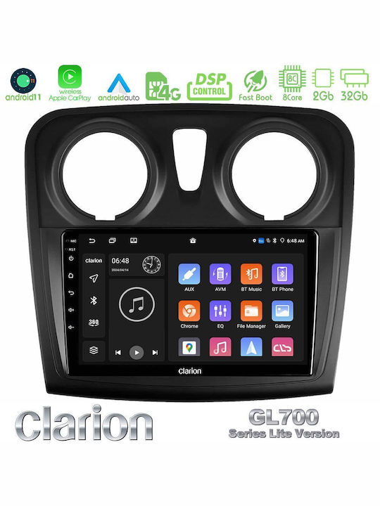 Clarion Car Audio System for Renault Dokker Dacia Sandero / Dokker 2014-2020 (Bluetooth/USB/WiFi/GPS/Apple-Carplay/Android-Auto) with Touch Screen 9"