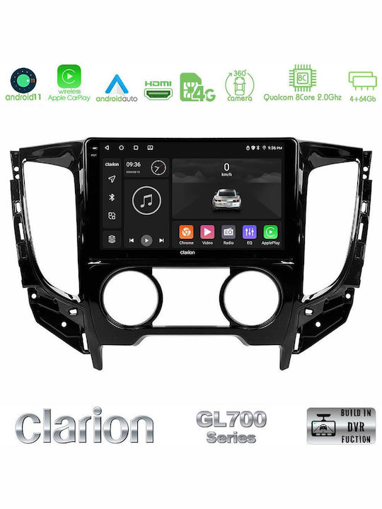Clarion Car Audio System for Fiat Fullback Mitsubishi L200 6125 with A/C (Bluetooth/USB/WiFi/GPS/Apple-Carplay/Android-Auto) with Touch Screen 9"