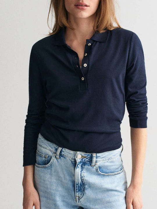 Gant Damen Polo Bluse Langarm Dark Blue