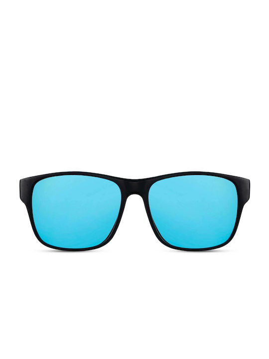 LimeShade Men's Sunglasses with Black Plastic Frame and Light Blue Mirror Lens LS6327