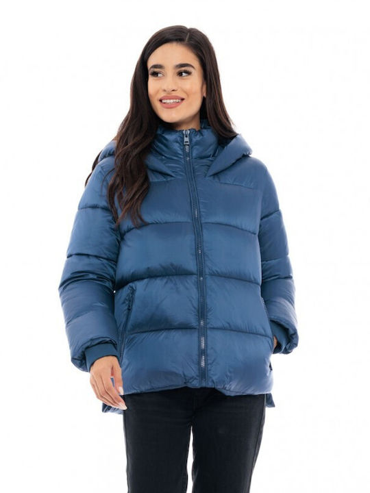 Splendid Women's Short Lifestyle Jacket for Winter with Hood Navy