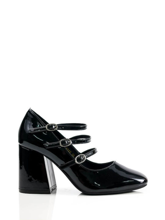 Ligglo Synthetic Leather Black Heels with Strap