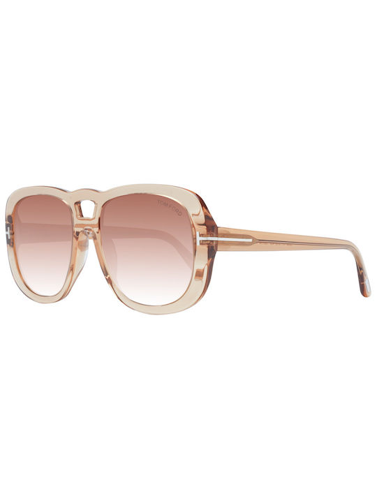 Tom Ford Women's Sunglasses with Beige Plastic Frame and Brown Gradient Lens FT1012 45F