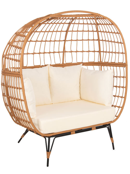 Διθέσιος Καναπές Εξωτερικού Χώρου Rattan με Μαξιλάρια 132.5x90x154cm