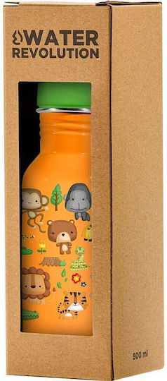 Water Revolution Jungle Μεταλλικό Παγούρι 'ζούγκλα' Καλαμάκι 500ml Πορτοκαλί