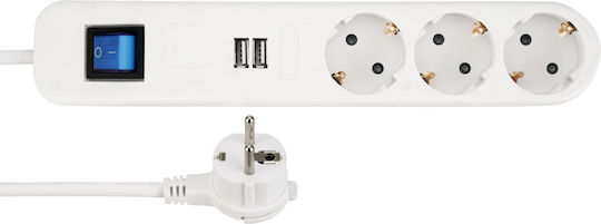 REV Power Strip 3 Positions with 2 USB-A and Cable 1.4m