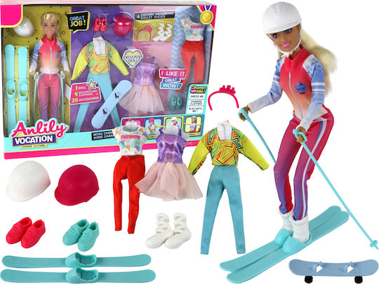 Păpușă Copii Anlily 4 Sporturi Schi Snowboarding Yoga Balet Accesorii