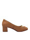 Leder Pumps mit Chunky flachem Absatz Light Taba