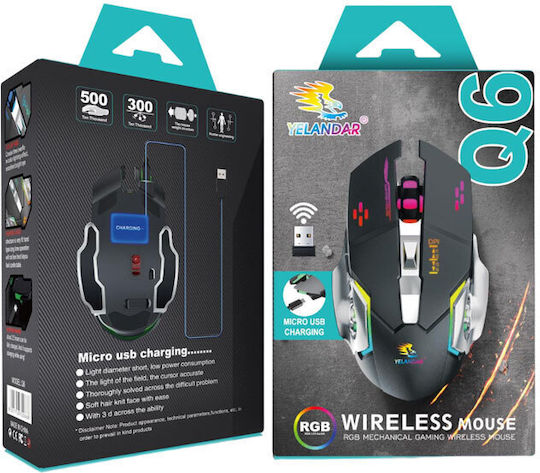 Yelandar Q6 Ασύρματο RGB Gaming Ποντίκι Μαύρο