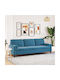 Dreisitzer Sofa Samt Blau mit Dekokissen 226x77x80cm