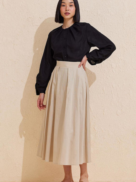 Kadriye Basturk Pleated High Waist Skirt in Beige color