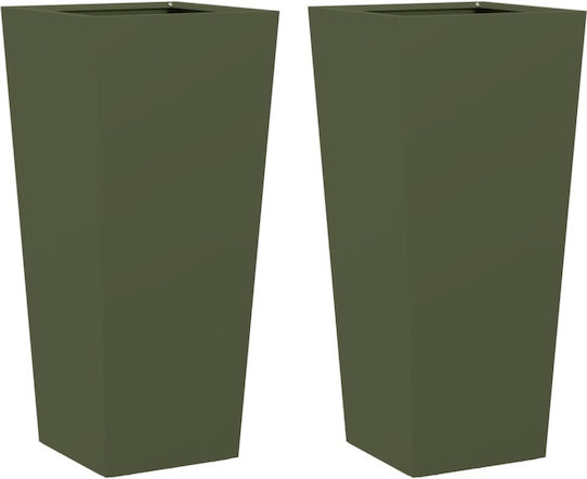 vidaXL Set 2 Blumenkästen Metall Olive, Green