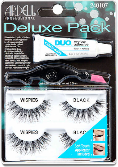 Ardell Schwarzes Deluxe Pack Wispies Künstliche Wimpern 2 Stück Künstliche Wimpern 2 Paare + Duo Wimpernkleber 2,5g