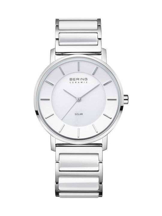 Bering Time Women's Watch Solar with Silver Ceramic Bracelet