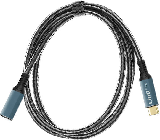 LinQ Braided USB 2.0 Cable USB-C male - USB-C female 100W PD Γκρι 1.2m T20G1