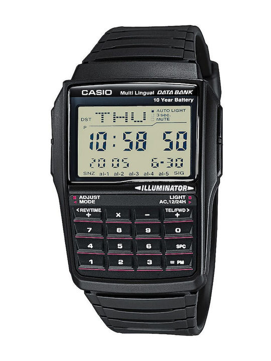 Casio Ψηφιακό Ανδρικό Ρολόι 37mm Μπαταρίας με Μαύρο Καουτσούκ Λουράκι