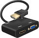 Avizar Male Hdmi To Female Vga Hdmi Adapters 3.5mm Audio Jack Black