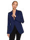 MOE Damen Mittellang Blazer Marineblau