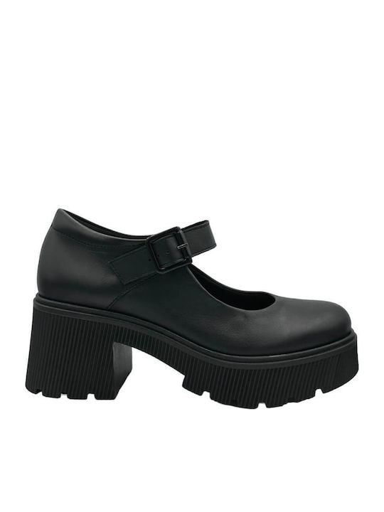Leder Pumps mit Chunky mittelhohem Absatz Schwarz