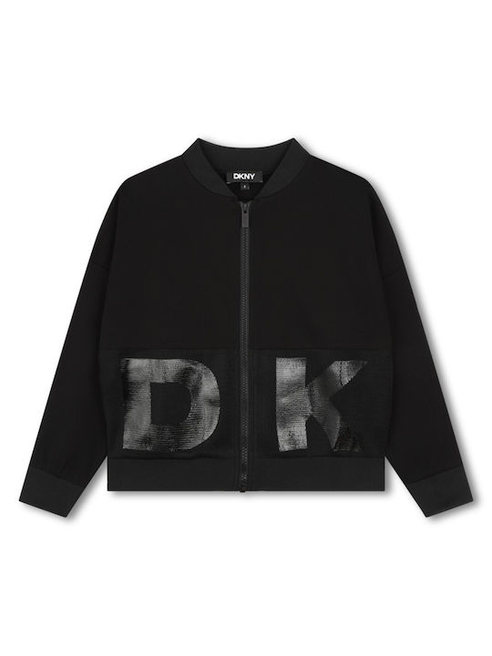 DKNY Cardigan pentru copii din material frotirat cu glugă Negru