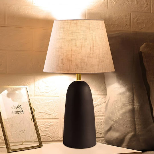 Megapap Odesa Metal Table Lamp for Socket E27 with Beige Shade and Black Base