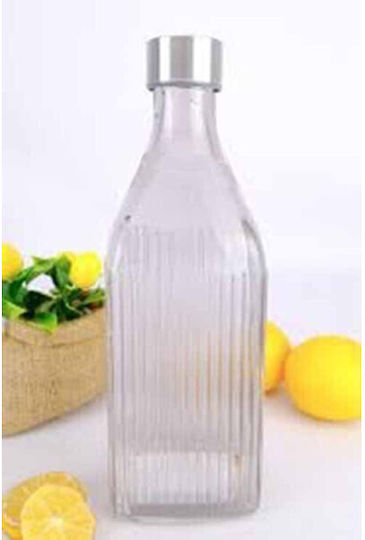 Homestyle Bottle Water Glass with Screw Cap Embossed Stripes 1000ml