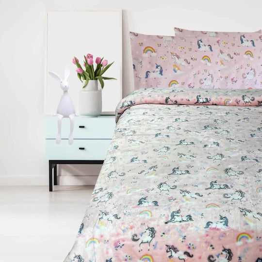 Astron Italy Samt Kinderdecke Einhorn Yard Rosa 160x220cm 32677