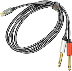 Kabel-Splitter USB-C auf 2x 6,35mm Klinke 6,35mm Stecker Nylon Geflochten 1,5m Linq Grau Kabel-Splitter USB-C auf 2x 6,35mm Klinke 6,35mm Stecker Nylon Geflochten 1,5m Linq Grau