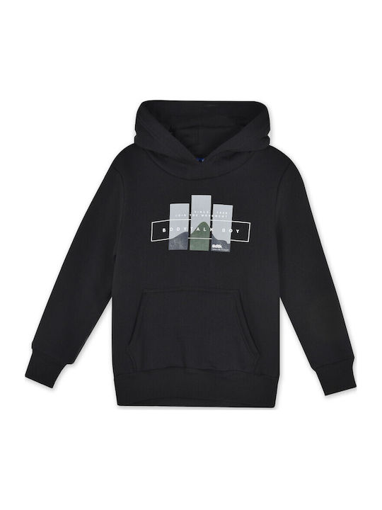 Fleece Παιδικό Φούτερ με Κουκούλα και Τσέπες Μαύρο