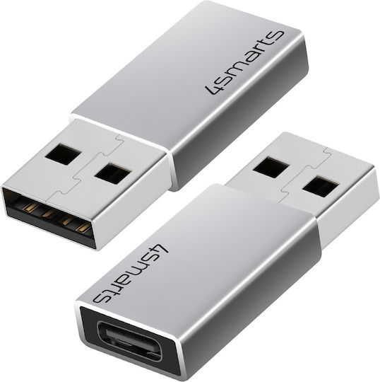 4Smarts Μετατροπέας USB-A male σε USB-C female Ασημί 2τμχ 540275