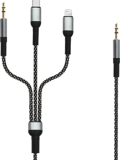 LinQ Плетена USB към Lightning / Type-C Кабел Черен 1.5м (AV9034)