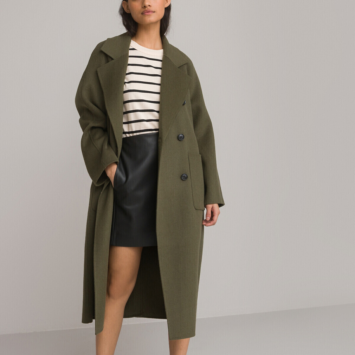 La Redoute Collections Wolle Damen Khaki Mantel mit Knöpfen