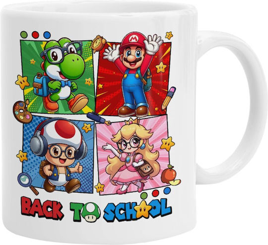Koupakoupa Back To The School Mario & Friends Becher Keramik Weiß 330ml