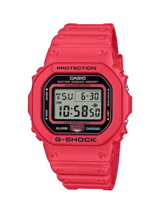 Casio Digital Uhr Chronograph Batterie mit Rot Kautschukarmband