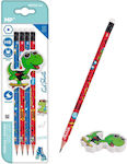 Mp Set Wooden Pencils & Eraser Kid Skate Pe356-03 Hexagonal Hb 5pcs Pe356-03