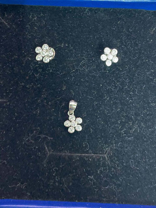 Set Silver 925 Jolie Silver Round White Stone Flowers