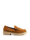 Tan Suede Loafers with Metallic Detail