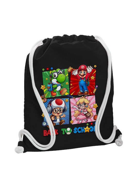 Koupakoupa Back To The School Mario & Friends Παιδική Τσάντα Πουγκί Μαύρη 48x40εκ.