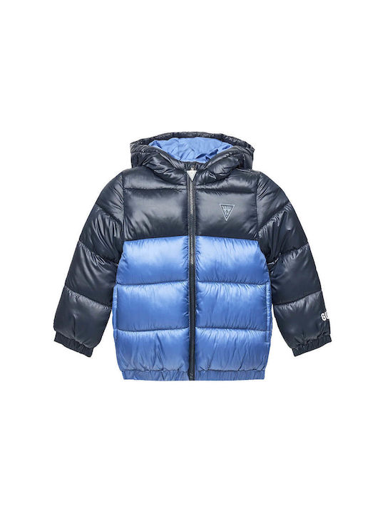 Guess Kids Quilted Jacket with Hood Light Blue Combo