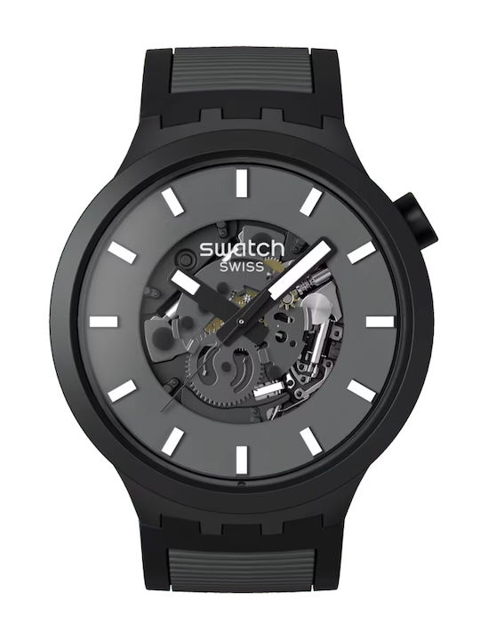Swatch Мъжки Часовник На Батерия Сив Каучуков Каишка