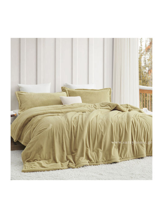Saray Home Plush Velvet Blanket Set Super Double 220x240cm Beige