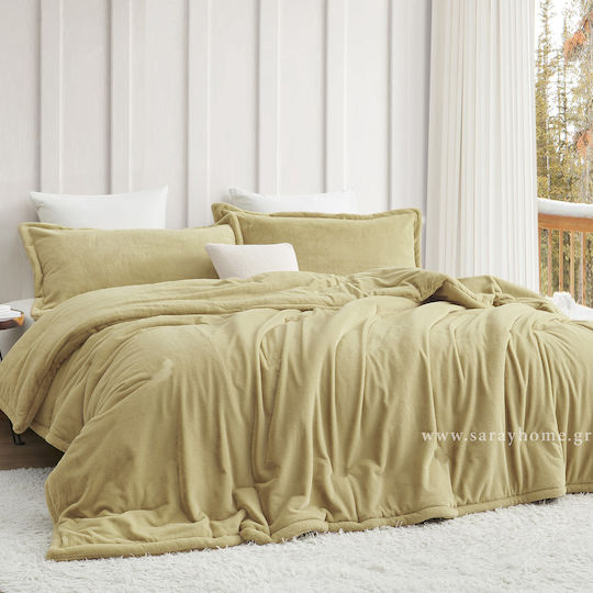 Saray Home Plush Velvet Blanket Set Super Double 220x240cm Beige