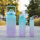 Set of 3 Plastic Water Bottles 2000 750 250ml Blue