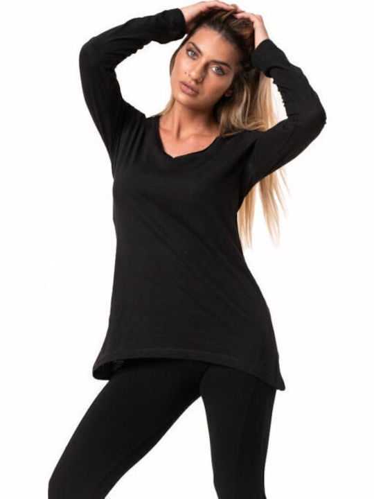 Bodymove Damen Bluse Baumwolle Langärmelig Black